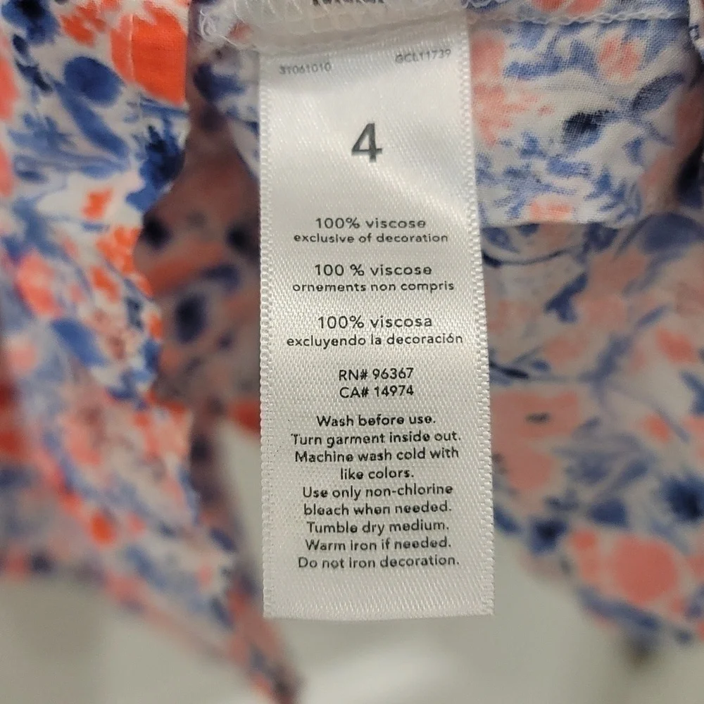 Oshkosh B'gosh Coral, Blue And White Floral Sleeveless Ruffle Dress - Size 4